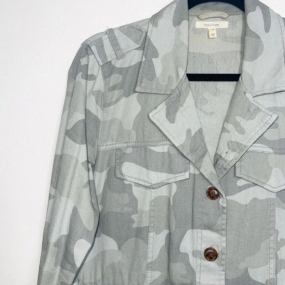 Maurices 100% Cotton Green Camo Cinched Waist Military Jacket Medium Women’s - Picture 4 of 12